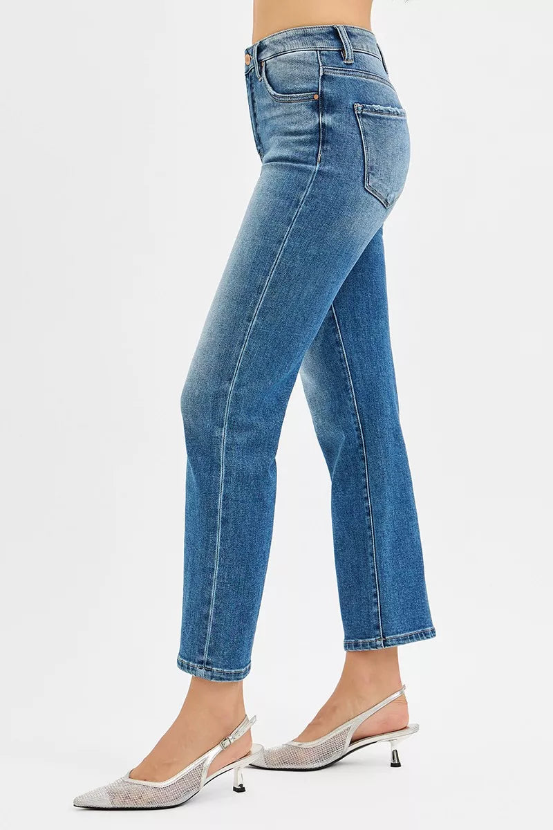 RISEN Tummy Control High Rise Crop Straight Jeans - Tigbul's Variety Fashion Shop