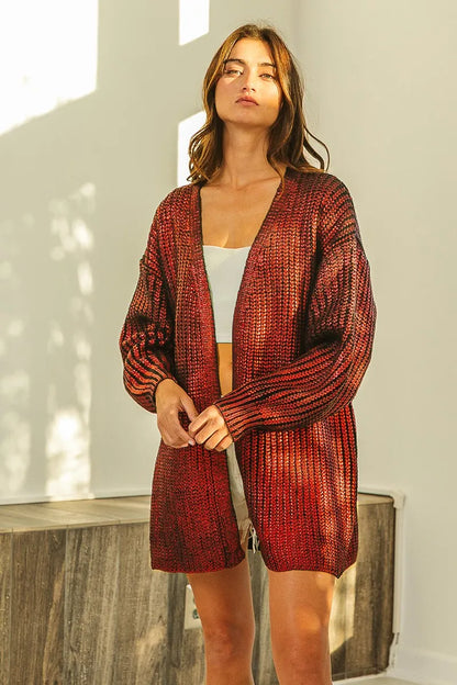 BiBi Metallic Knit V-neck Open Sweater Cardigan - Tigbul's Variety Fashion Shop