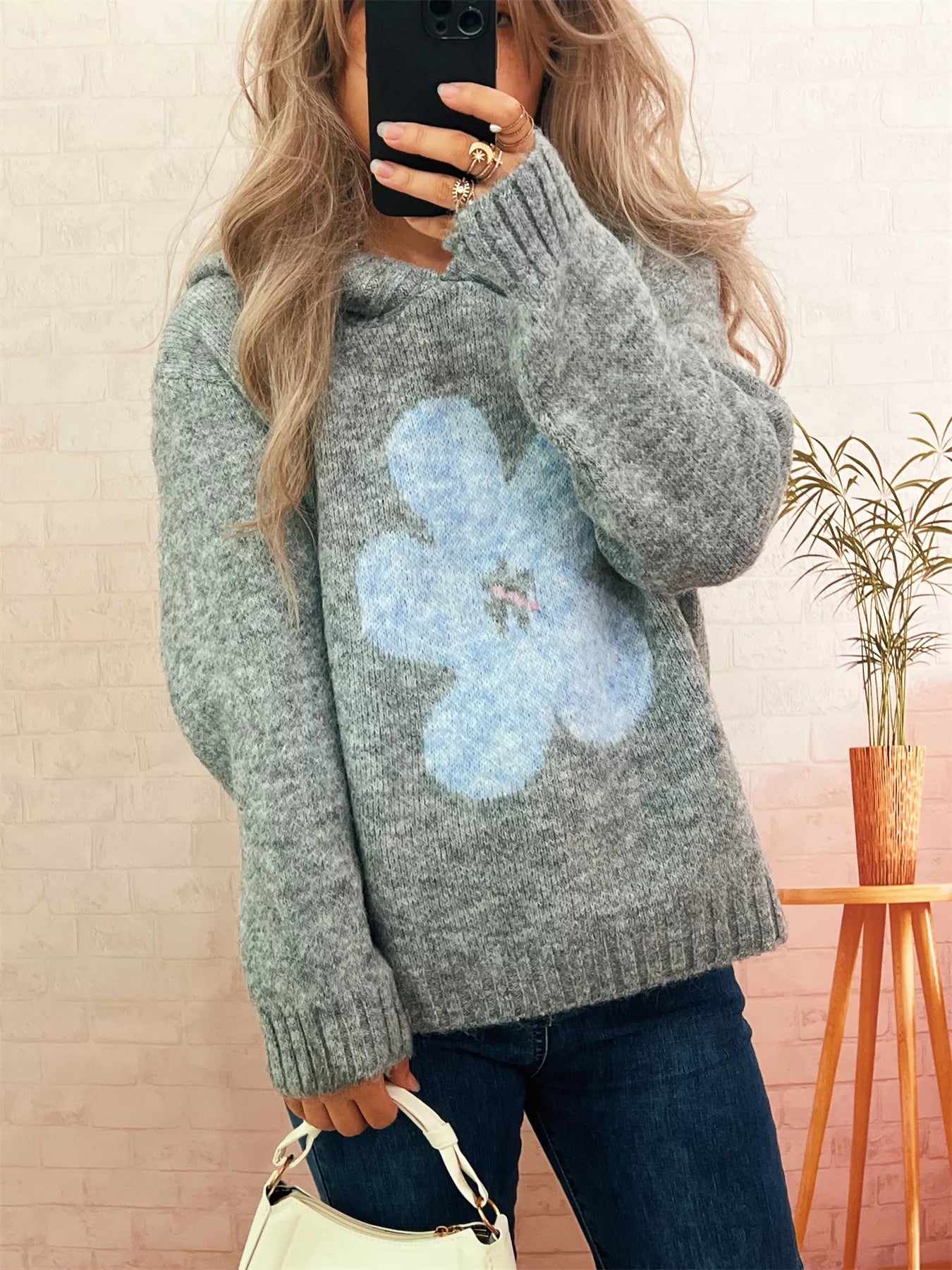 Flower Long Sleeve Hooded Sweater - Tigbul's Variety Fashion Shop