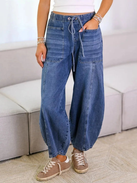 Tied Wide Leg Jeans - Tigbul's Variety Fashion Shop