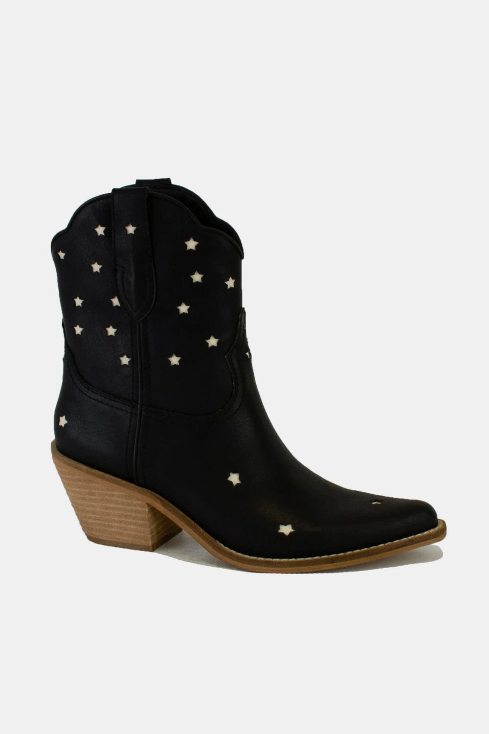 Black Faux Leather Star-Shaped Cutouts Point Toe Boots - Tigbul's Variety Fashion Shop