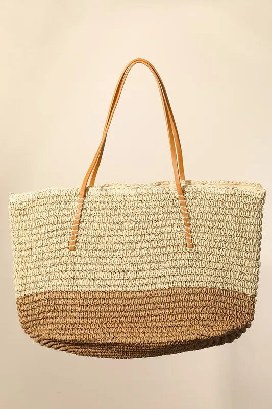 Tan Straw Braided Beach Tote Bag - Tigbul's Variety Fashion Shop