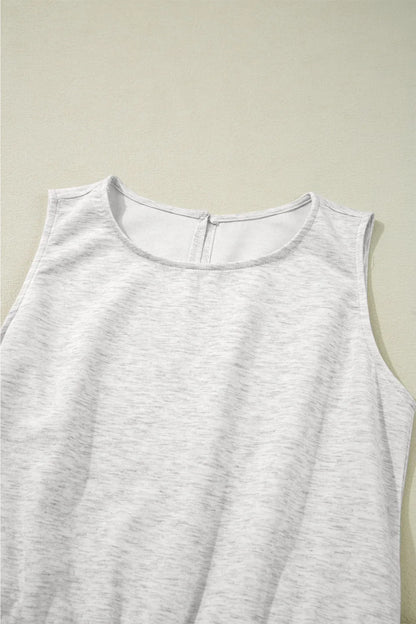 Solid Color Crew Neck Drawstring High Waist Sleeveless Jumpsuit - Tigbul's Variety Fashion Shop