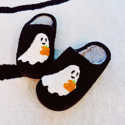 Spooky Ghost Cozy Slippers – Soft Black Slippers w - Tigbul's Variety Fashion Shop