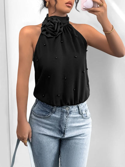 3D Flower Grecian Neck Bodysuit - Tigbul's Variety Fashion Shop