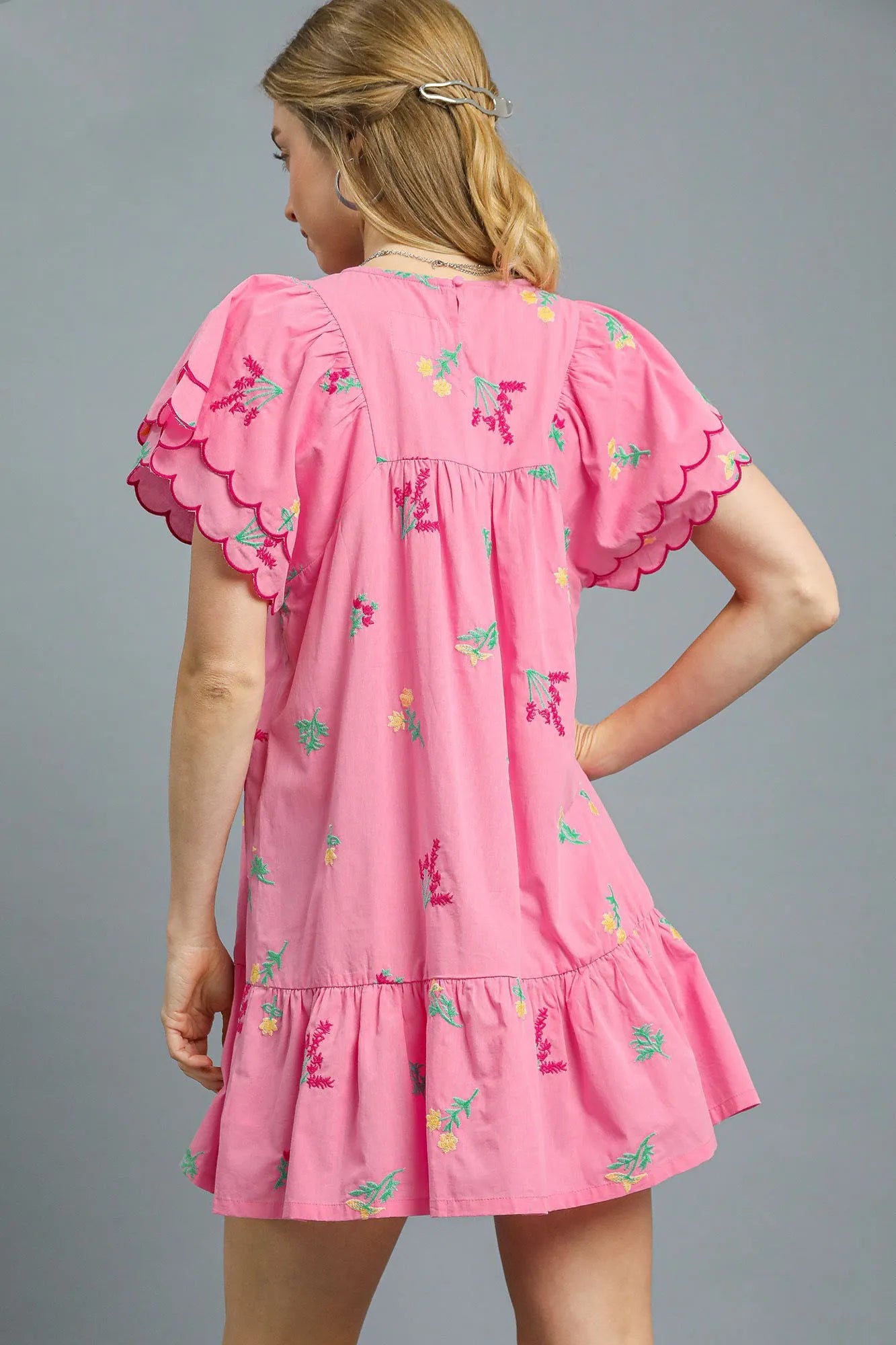 Umgee Floral Embroidered Short Sleeve Mini Dress - Tigbul's Variety Fashion Shop