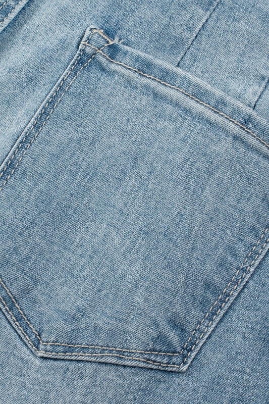 Addilyn Straight Loose Leg Jeans—Dusk Blue stitched pocket detail