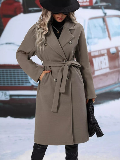 Double-Breasted Lapel Collar Overcoat - Tigbul's Variety Fashion Shop