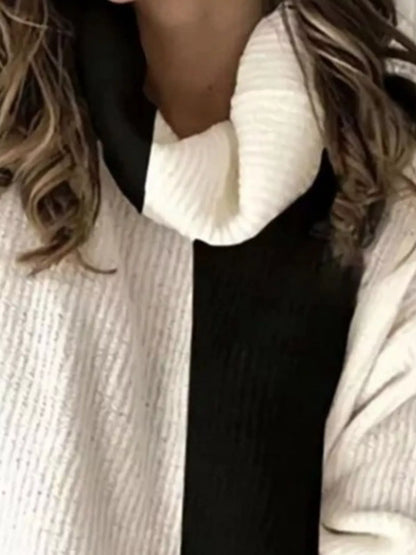 Full Size Two-Tone Turtleneck Long Sleeve Sweater Plus Size - Tigbul's Variety Fashion Shop