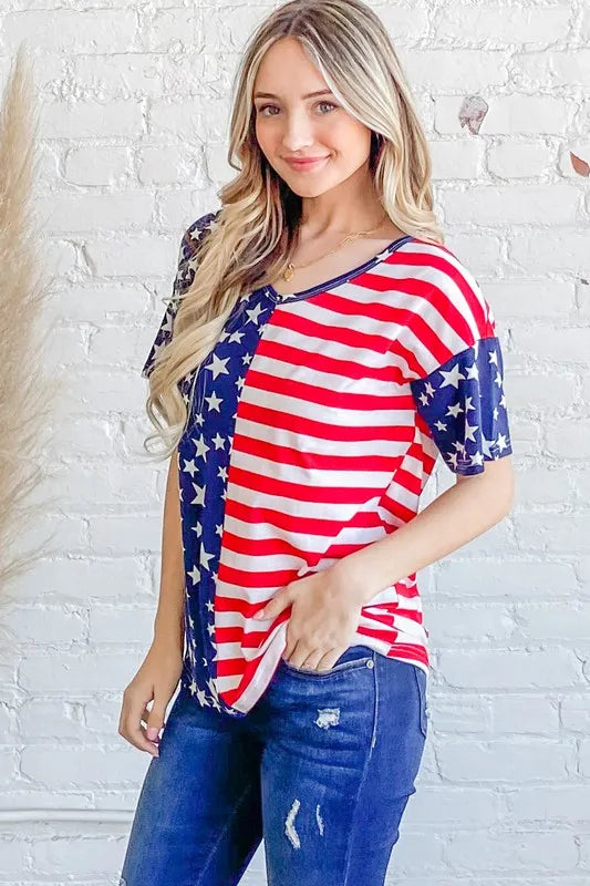 American Flag Short Sleeve Top - Tigbul's Variety Fashion Shop
