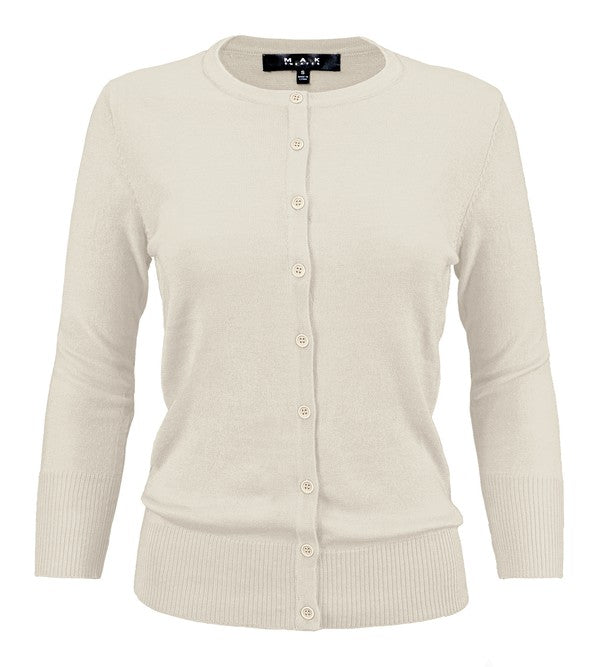 Ladies Crewneck Button Down Knit Cardigan Sweater - Tigbul's Variety Fashion Shop