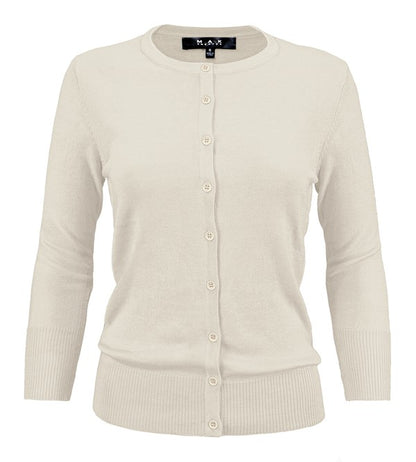 Ladies Crewneck Button Down Knit Cardigan Sweater - Tigbul's Variety Fashion Shop