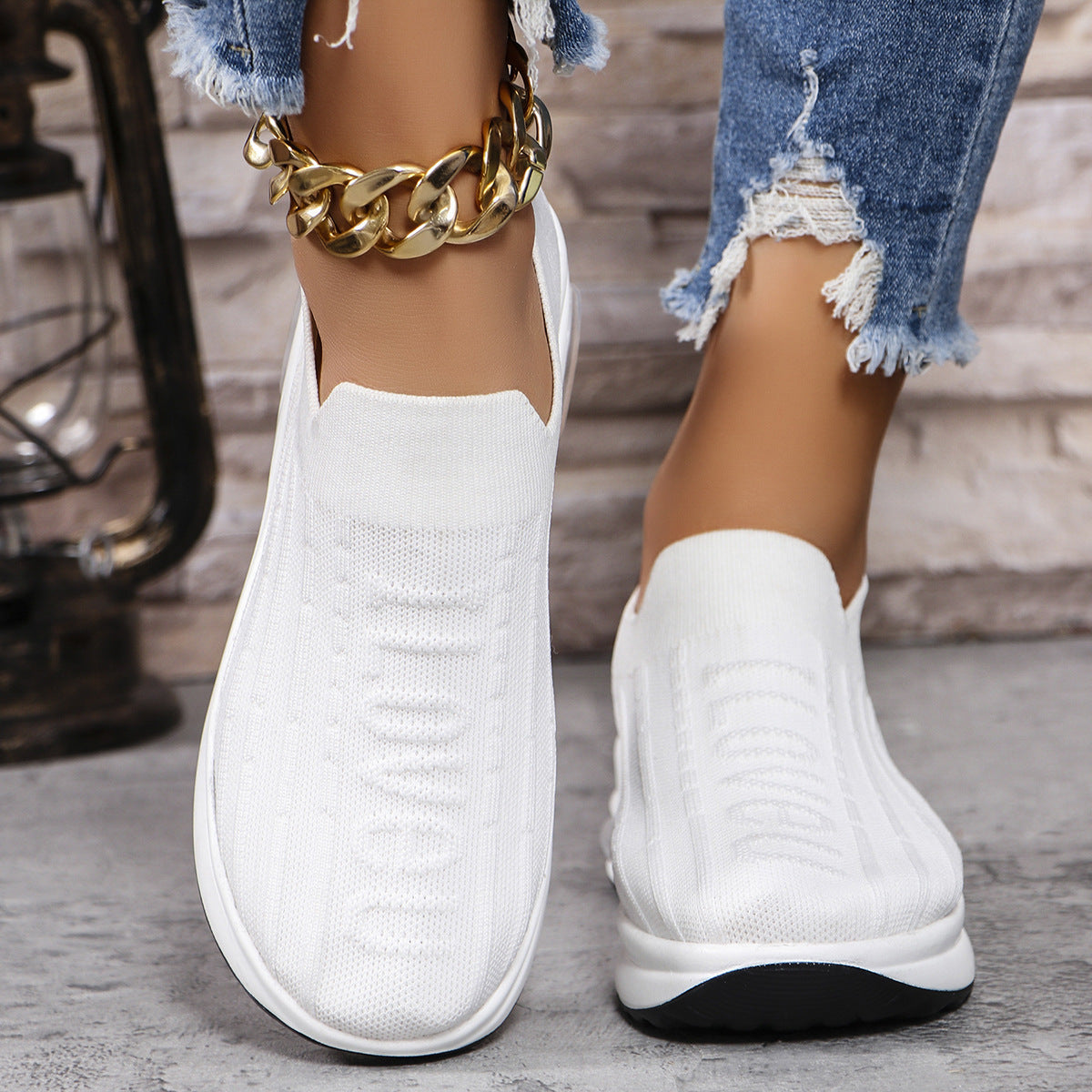 Round Toe Knit Detail Slip On - Tigbul's Variety Fashion Shop