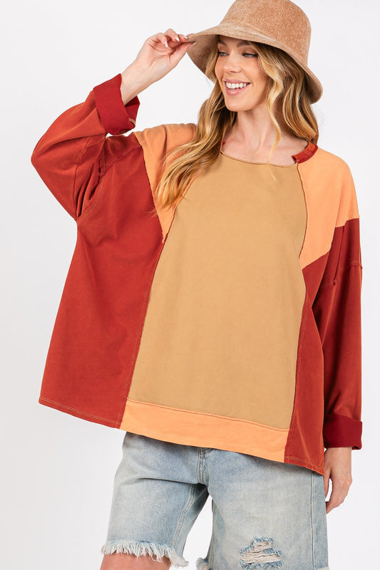 SAGE + FIG Mineral Wash Color Block Top - Tigbul's Variety Fashion Shop