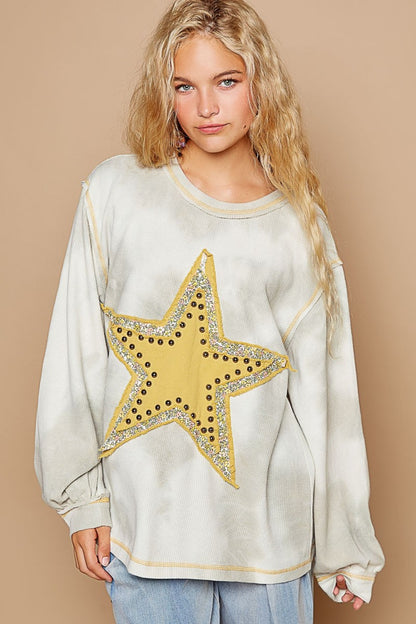 Grey Washed Star Patch With Studded Top - Tigbul's Variety Fashion Shop