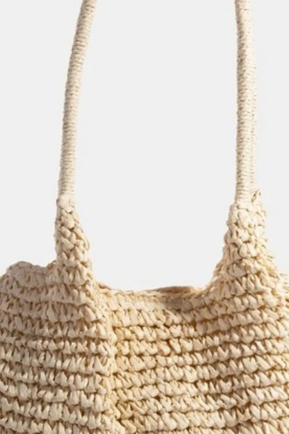 Ivory Braided Long Handle Tote Bag - Tigbul's Variety Fashion Shop