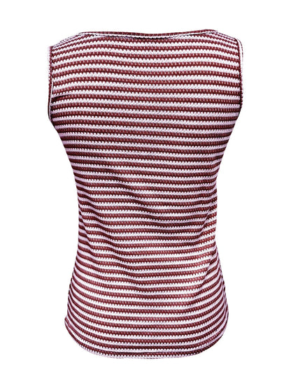 Striped Button Front Knit Tank Top - Tigbul's Variety Fashion Shop
