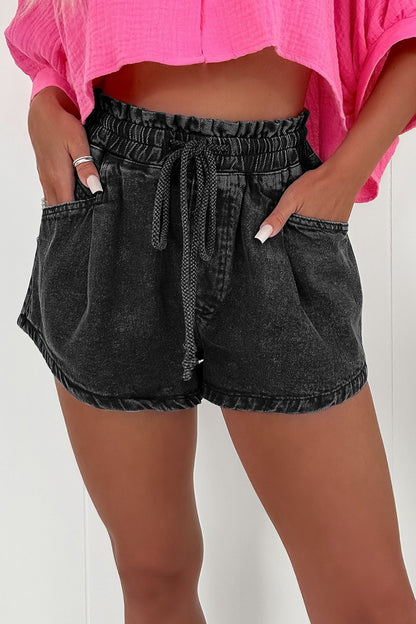 Drawstring High Waist Denim Shorts with Pockets - Tigbul's Variety Fashion Shop