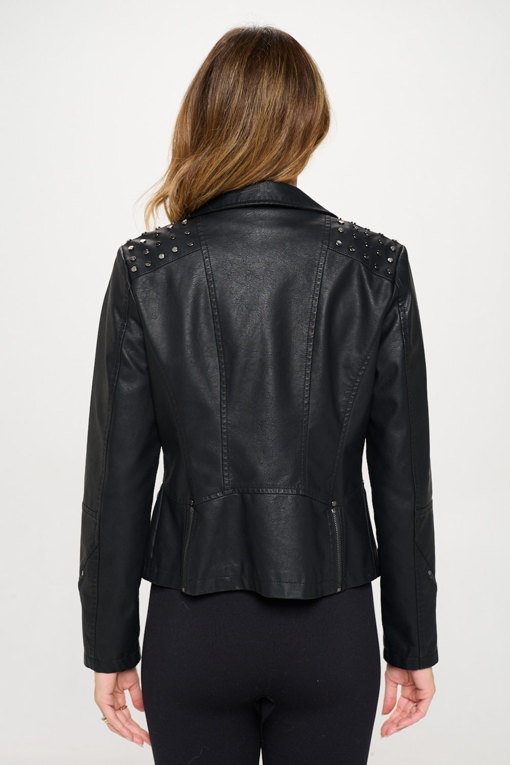 Black Studded Classic Moto Faux Leather Jacket - Tigbul's Variety Fashion Shop