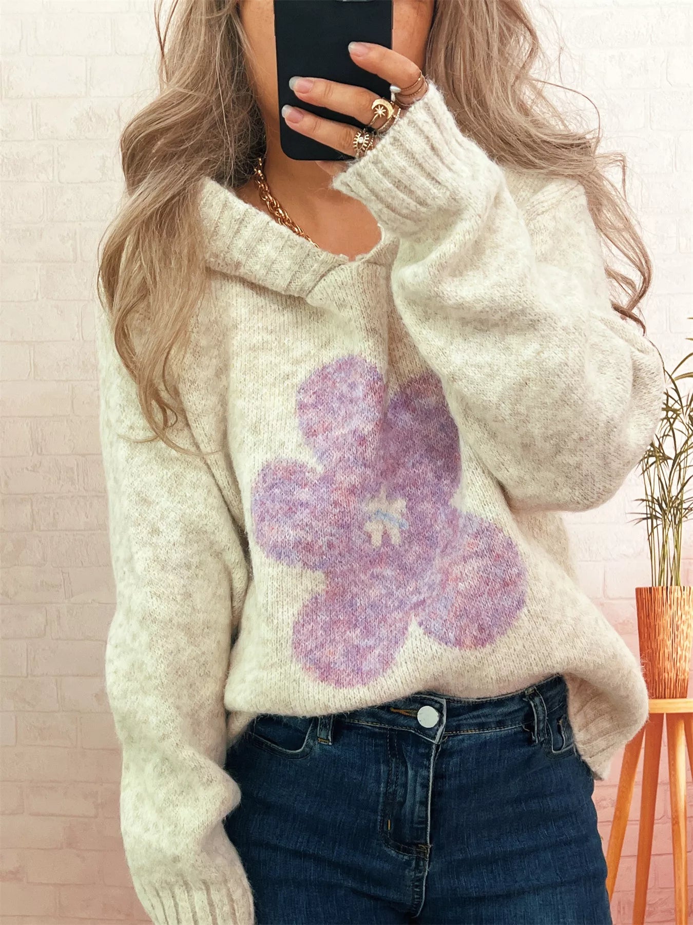 Flower Long Sleeve Hooded Sweater - Tigbul's Variety Fashion Shop