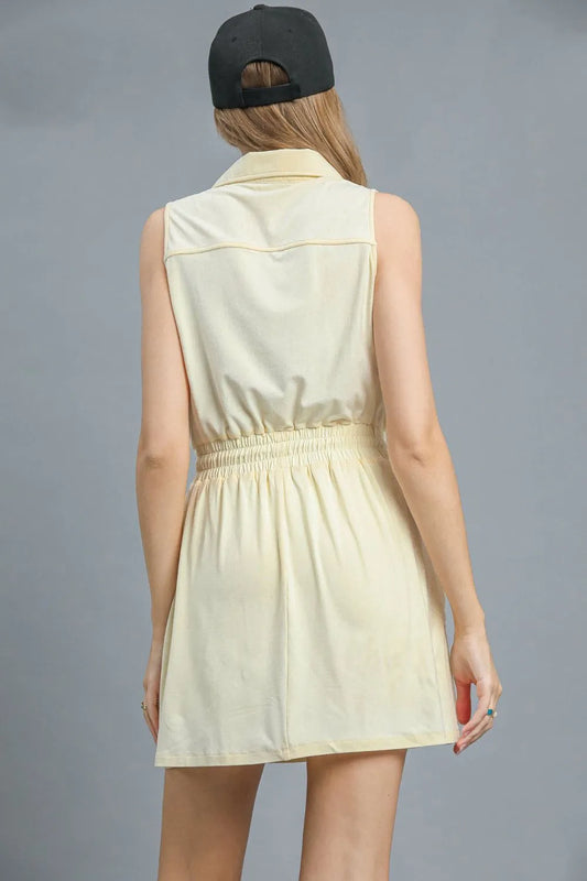 Umgee Zip Front Drawstring Waist Sleeveless Dress - Tigbul's Variety Fashion Shop
