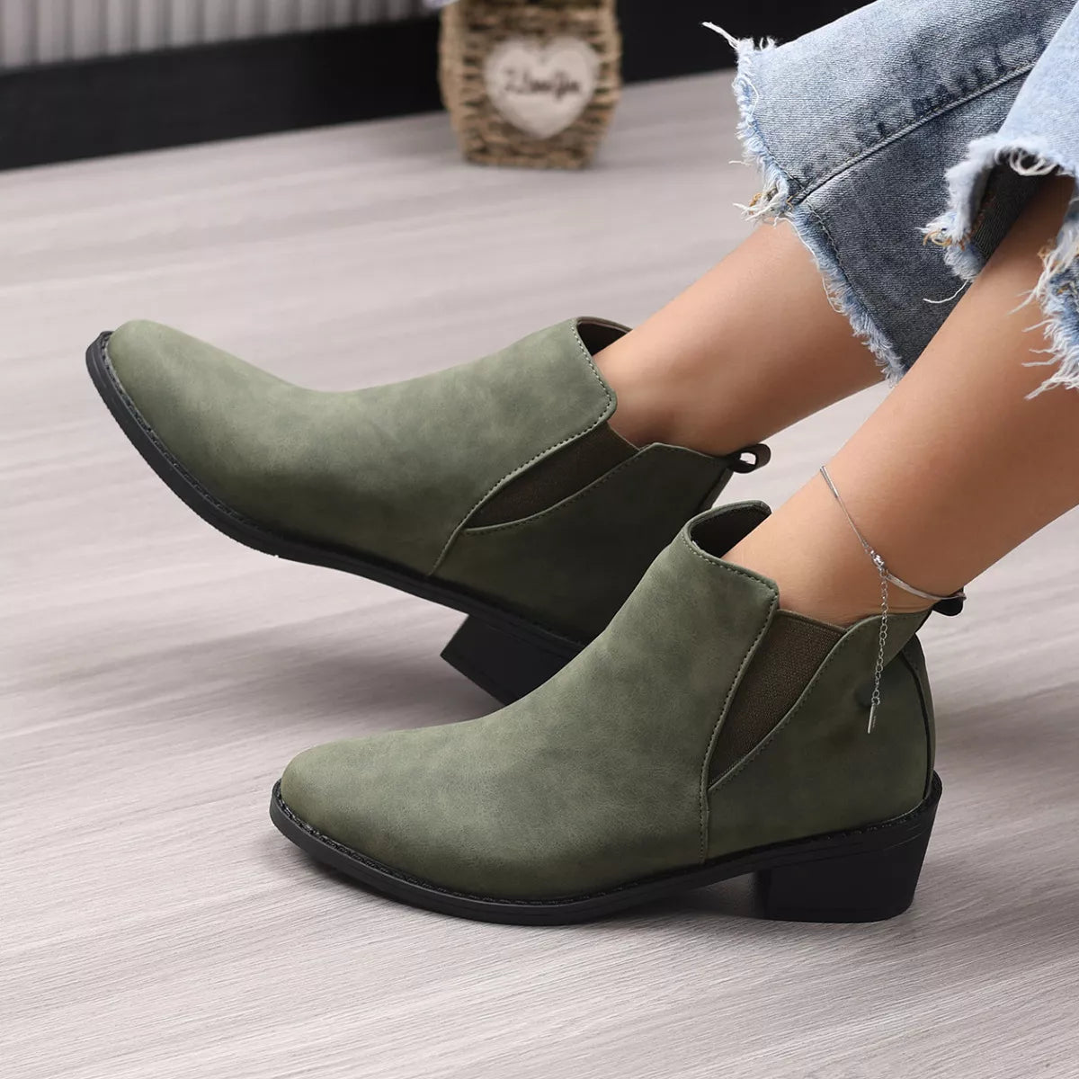 Point Toe Block Heels Ankle Boots - Tigbul's Variety Fashion Shop