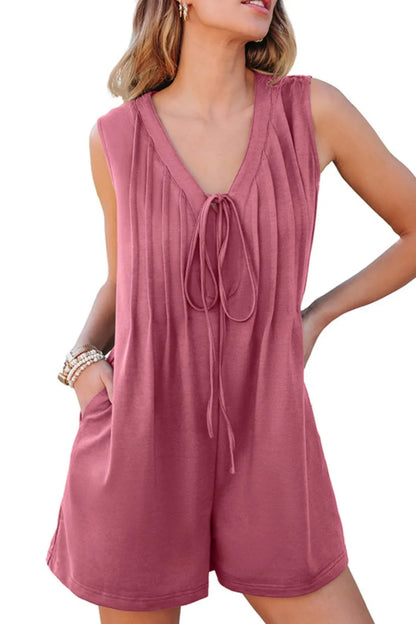 Tie Front Sleeveless Romper - Tigbul's Variety Fashion Shop
