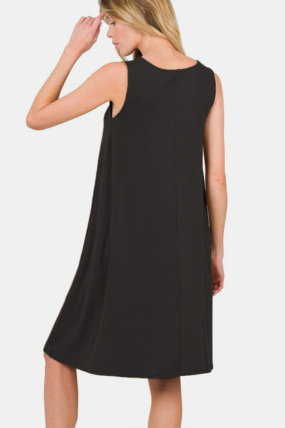 Zenana Full Size Sleeveless Flared Dress with Side Pockets - Tigbuls Variety Fashion