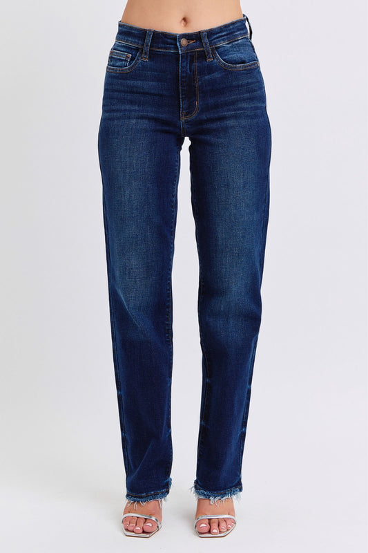 Judy Blue Full Size Raw Hem Straight Leg Jeans - Tigbul's Variety Fashion Shop