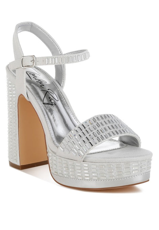 Ortage Rhinestones Embellished Silver 5" High Block Heel Sandals - Tigbul's Variety Fashion Shop