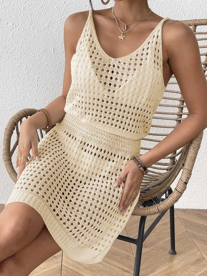 Crochet Knit Cover Up Mini Dress - Tigbul's Variety Fashion Shop