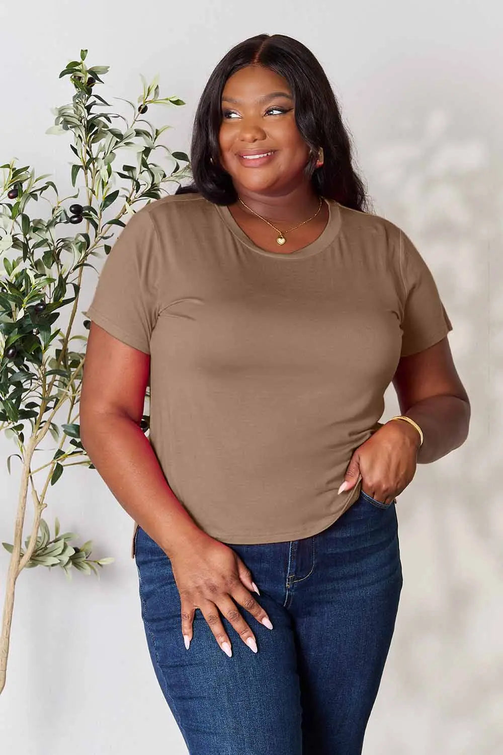 Round Neck Short Sleeve T-Shirt - Tigbul's Variety Fashion Shop