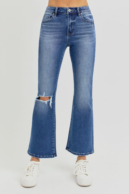 RISEN Full Size Distressed High Rise Crop Flare Jeans - Tigbul's Variety Fashion Shop