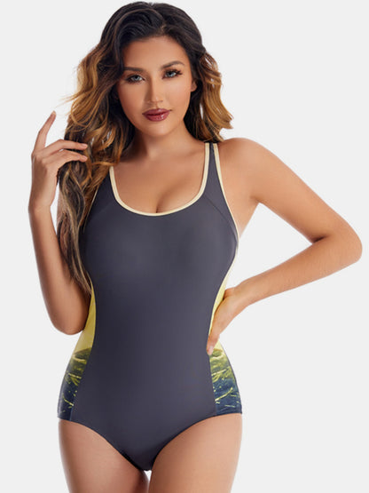 Scoop Neck Wide Strap One-Piece Swimwear - Tigbuls Variety Fashion