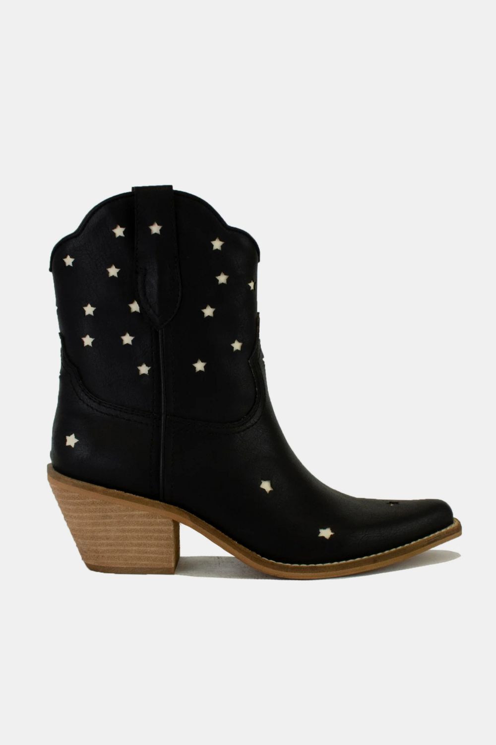 Black Faux Leather Star-Shaped Cutouts Point Toe Boots - Tigbul's Variety Fashion Shop