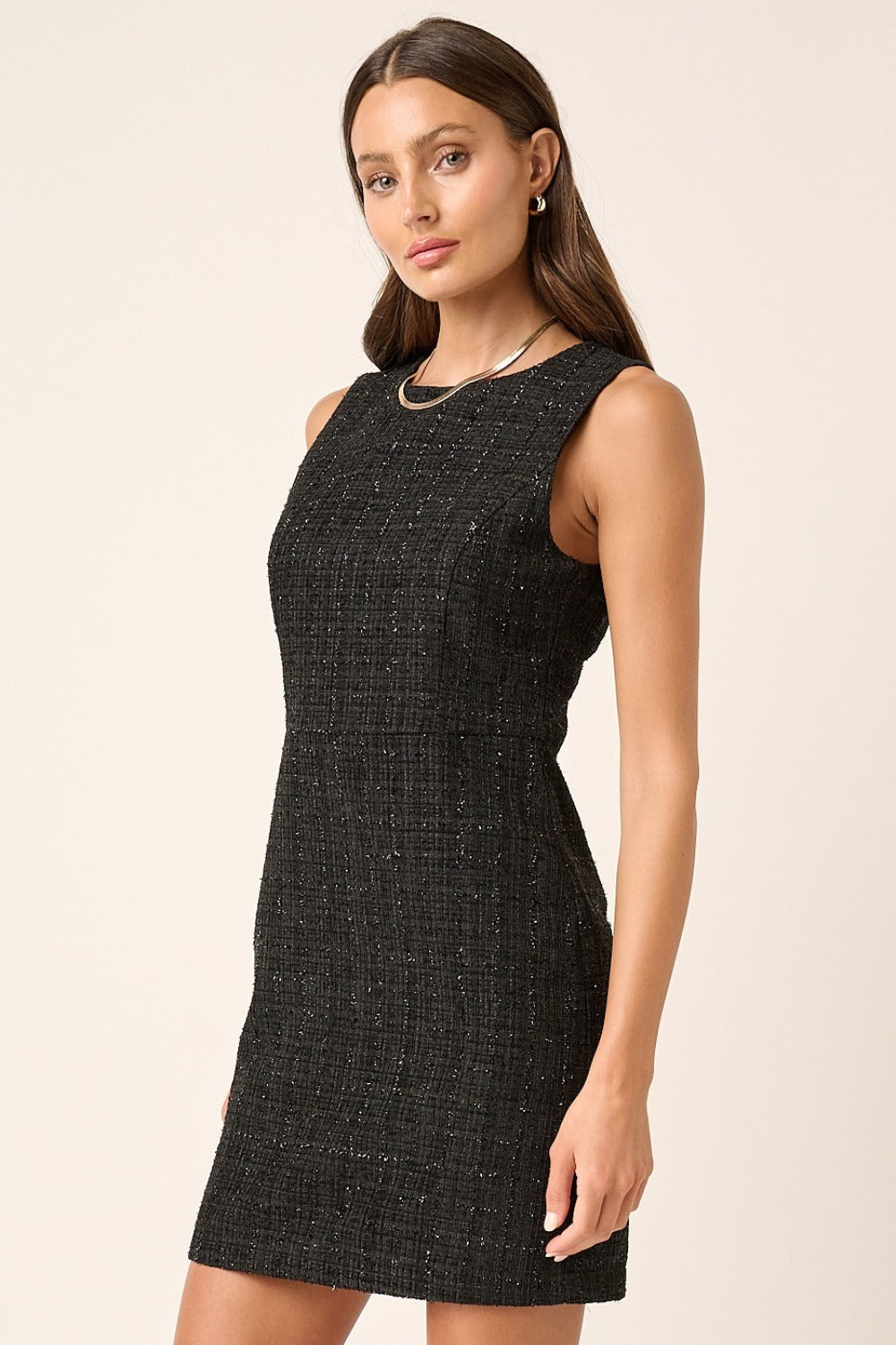 Tweed Sleeveless Mini Dress - Tigbul's Variety Fashion Shop