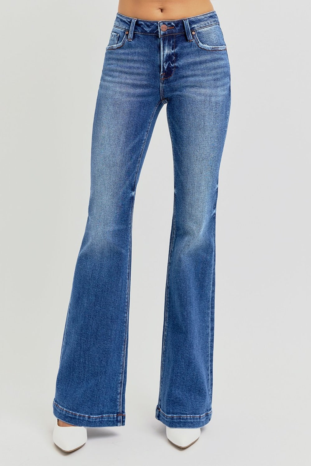 RISEN Full Size Low Rise Flare Jeans with Pockets - Tigbul's Variety Fashion Shop