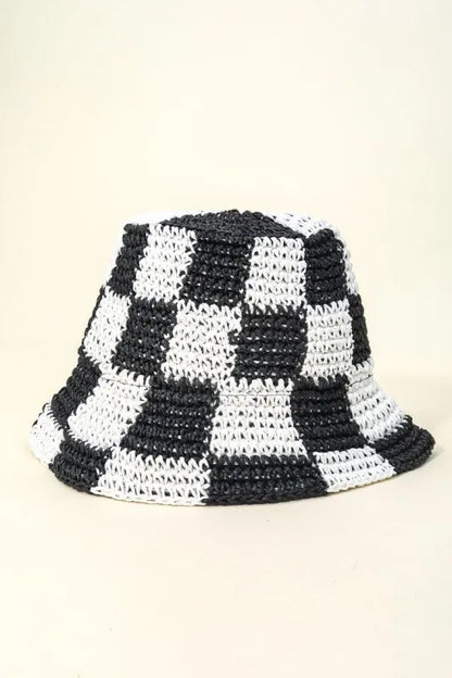 Fame Checkered Pattern Knit Bucket Hat - Tigbul's Variety Fashion Shop
