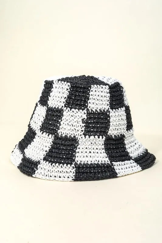 Fame Checkered Pattern Knit Bucket Hat - Tigbul's Variety Fashion Shop