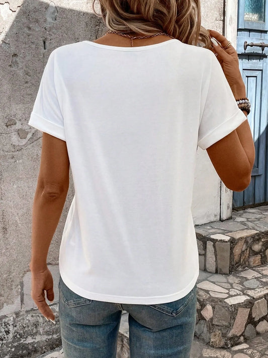 Triple Strap White V-Neck Short Sleeve T-Shirt - Tigbul's Variety Fashion Shop