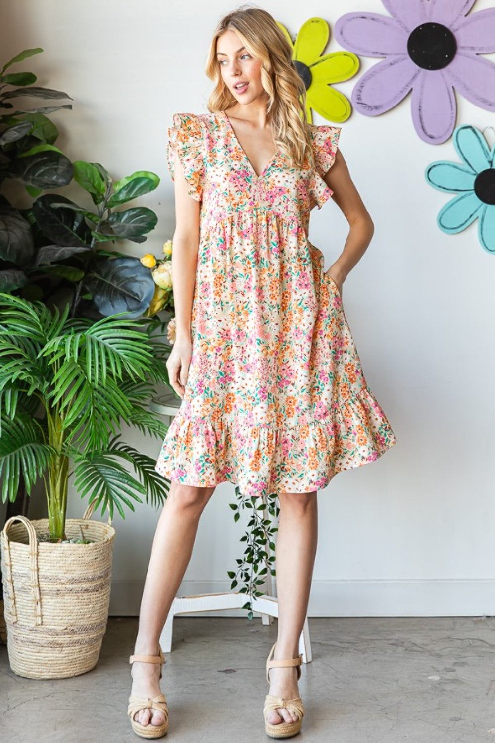 Heimish Full Size Floral Ruffled V-Neck Dress - Tigbuls Variety Fashion