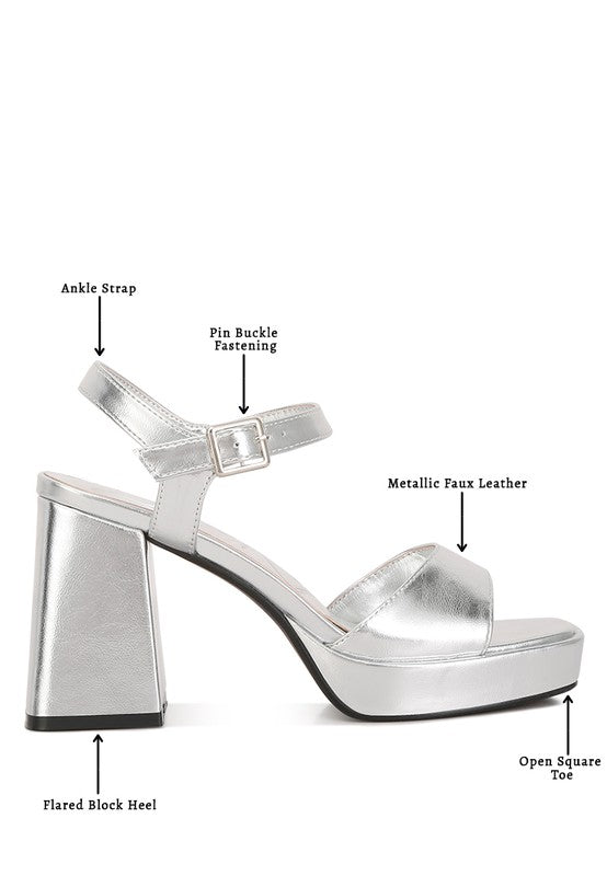 Lofty Metallic Faux Leather Block Heel Sandals - Tigbuls Variety Fashion