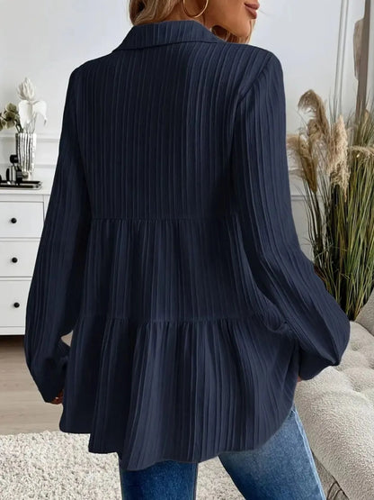 Striped Button-Down Tiered Shirt - Tigbul's Variety Fashion Shop