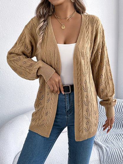 Openwork Open Front Long Sleeve Cardigan - Tigbul's Variety Fashion Shop
