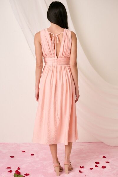 Blush Ruched V-Neck Sleeveless Midi Dress - Tigbul's Variety Fashion Shop