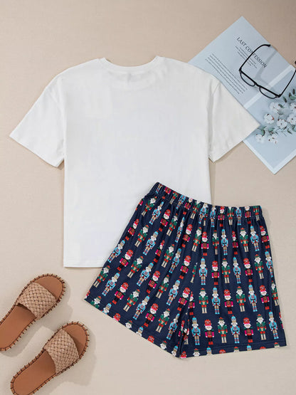 Mama Claus Plaid Letter Tee and Nutcracker Shorts 2pcs Lounge Set - Tigbul's Variety Fashion Shop