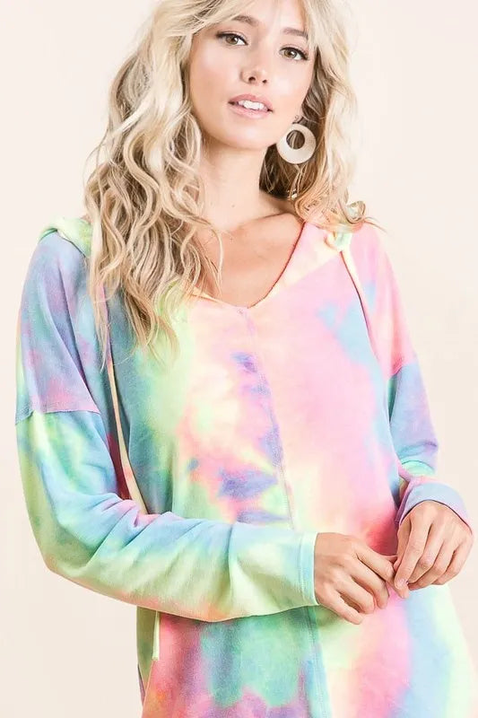 Tie Dye Terry Long Sleeve Hoodie - Tigbul's Variety Fashion Shop