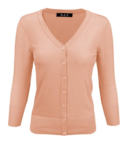 V-Neck Button Down Knit Cardigan Sweater - Tigbul's Variety Fashion Shop
