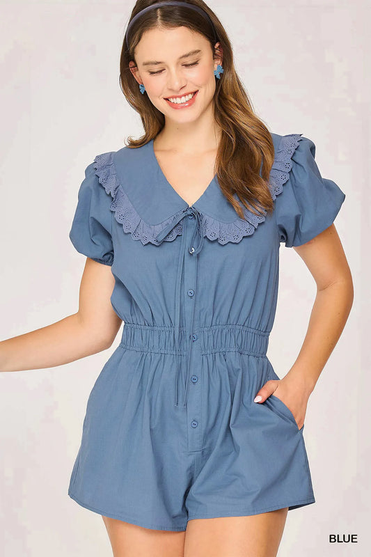 Umgee Collared Short Sleeve Button Down Romper - Tigbul's Variety Fashion Shop