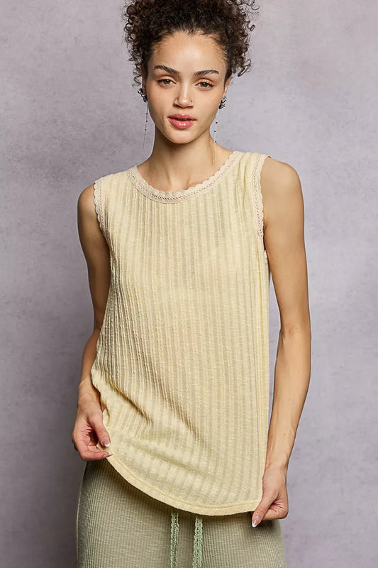 POL Ribbed Round Neck Tank with Lace Trim | Tigbuls Variety Fashion